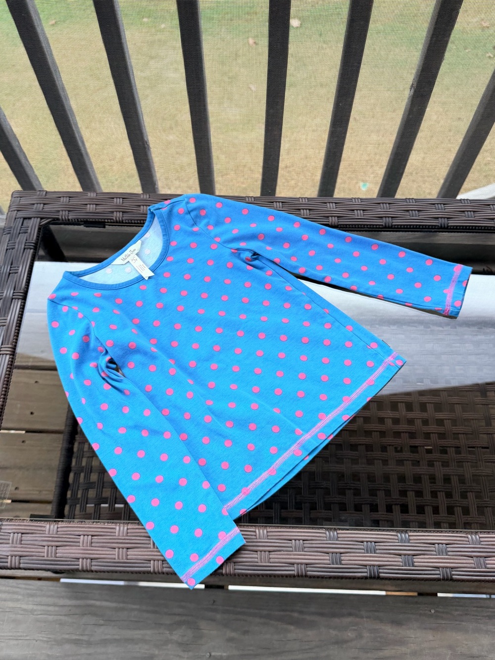 Matilda Jane Kids Blue Long-Sleeve Top with Pink Polka Dots Size 6
